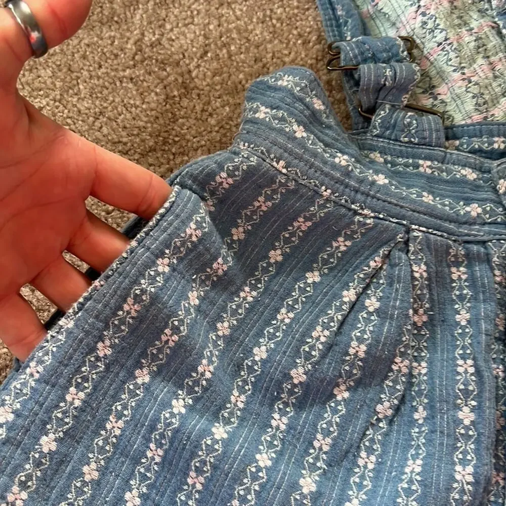 Vintage 80s 90s OshKosh B’Gosh pleated baggies striped floral overalls Girls 12S